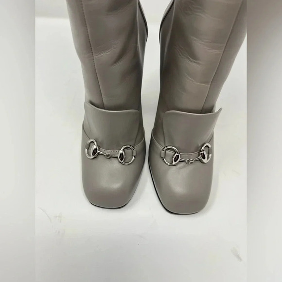 Gucci Leather Twiggy Horse-bit mid calf Boot high heel storm Grey size 37.5 - Picture 4 of 12